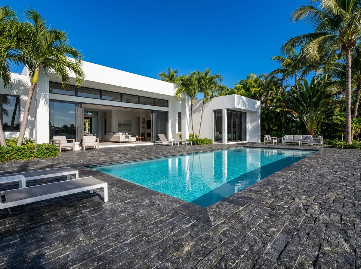 Miami villa pool deck with Black Ice L7 pavers