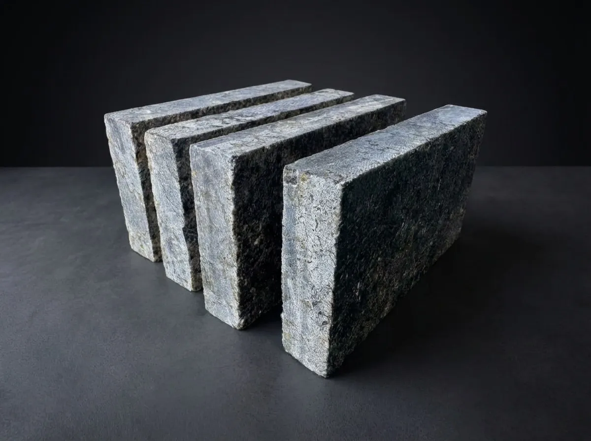 Four Black Ice L7 pavers standing in a row