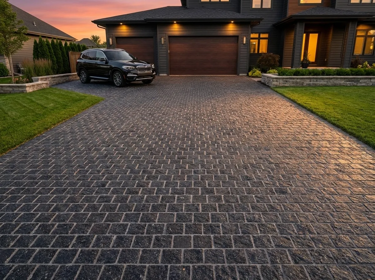 Black granite herringbone driveway pavers