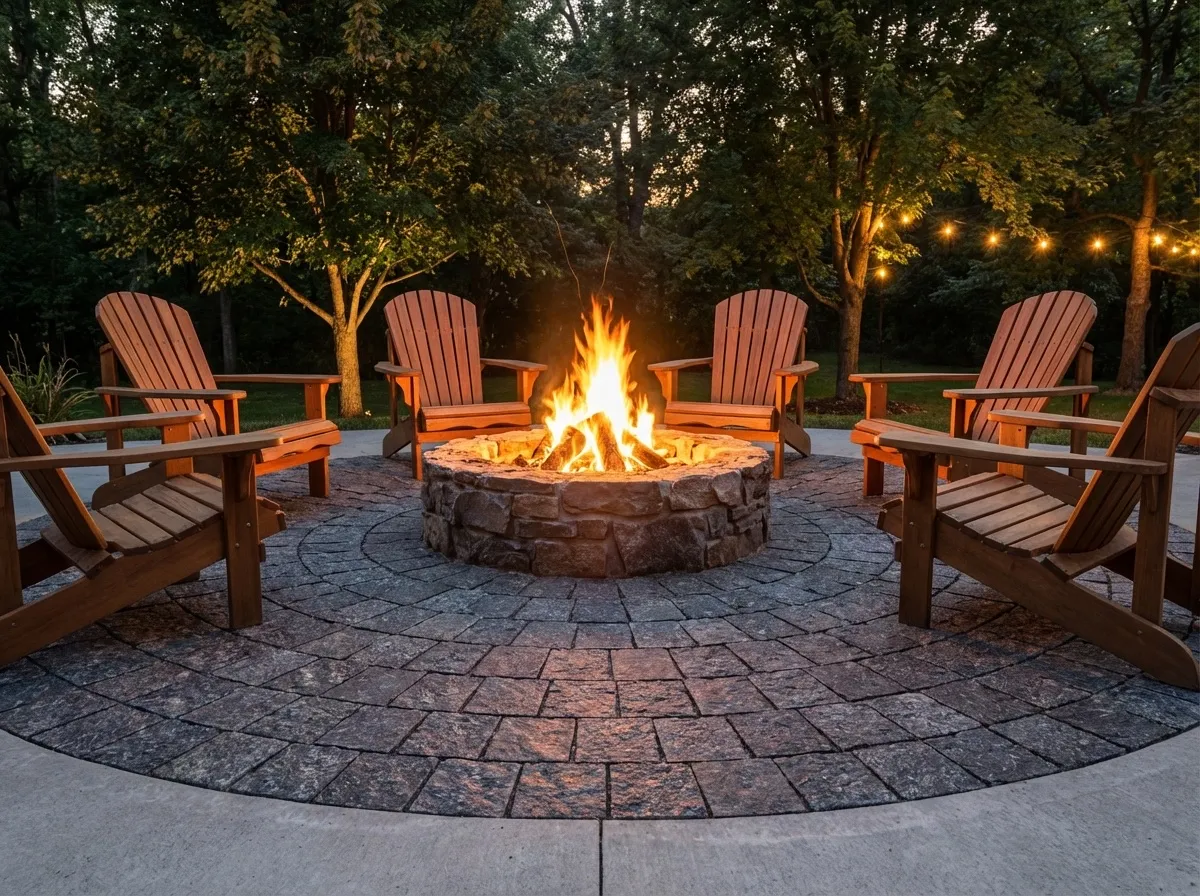 Fire pit area with black Labradorite pavers