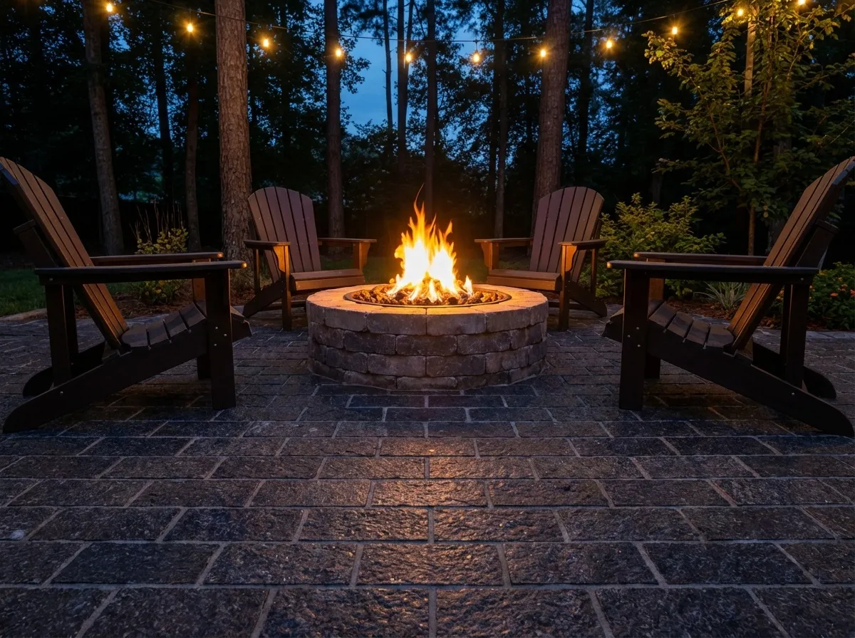Fire pit area with black granite pavers