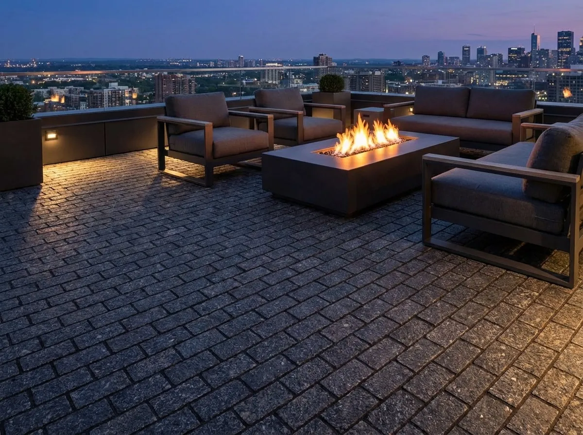Rooftop terrace with black Labradorite pavers